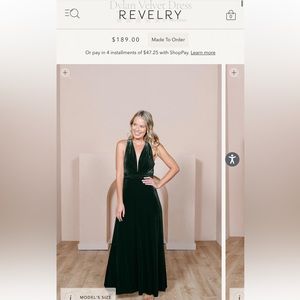 Revelry Dylan dress - size 8 Class emerald velvet. Hemmed to 6’.